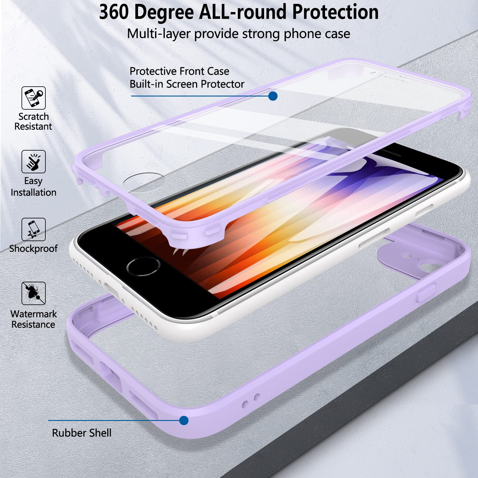 Case For Iphone Se 2022 (Se 3Rd Gen),Iphone Se 2020 Case, Iphone 8/7 Case, Built In Screen Protector 360 Full Body Shockproof Pr